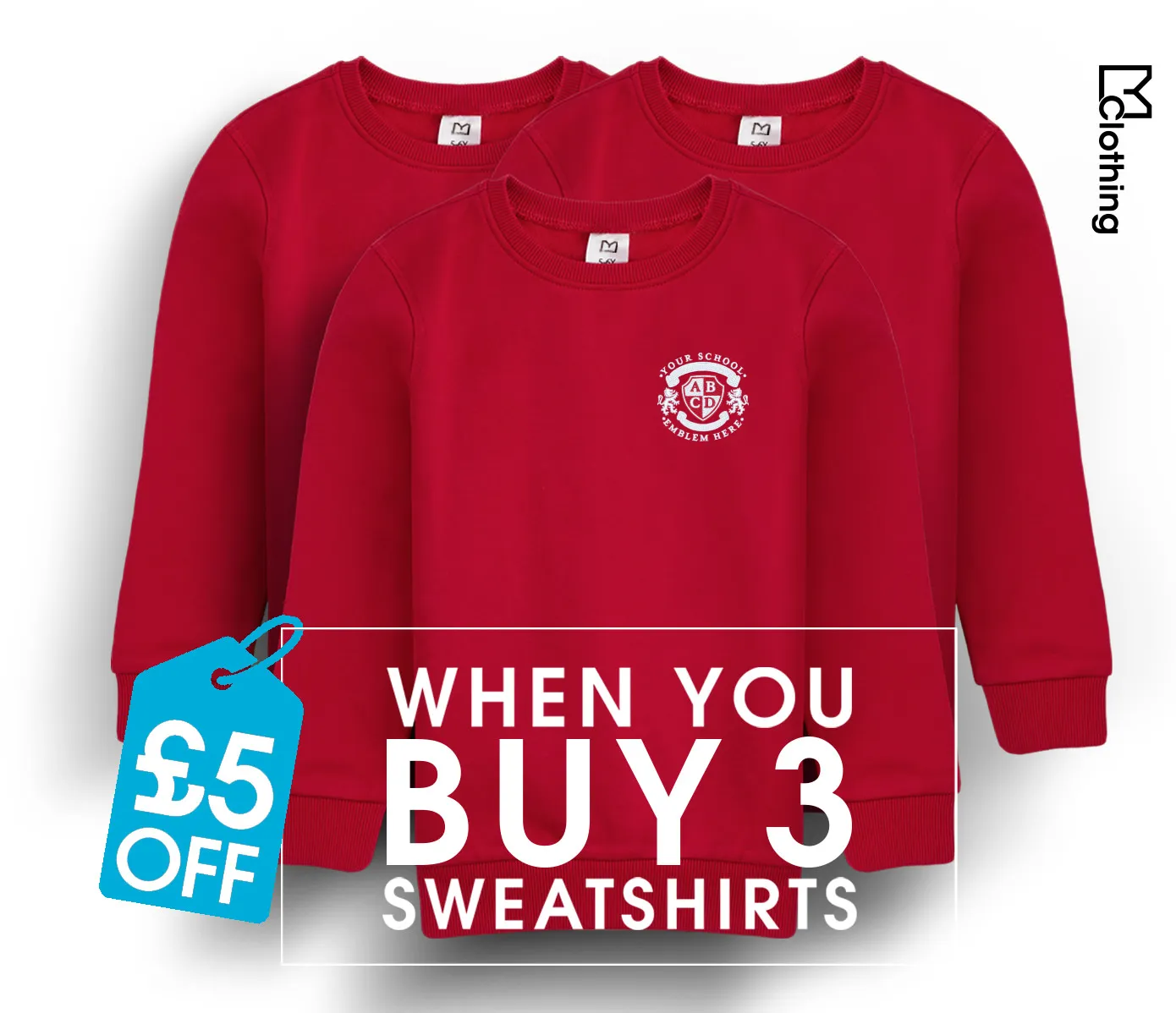 3 Pack - Round Neck Sweatshirt - Red