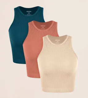 3-Pack Seamless Ribbed High Neck Tank Tops
