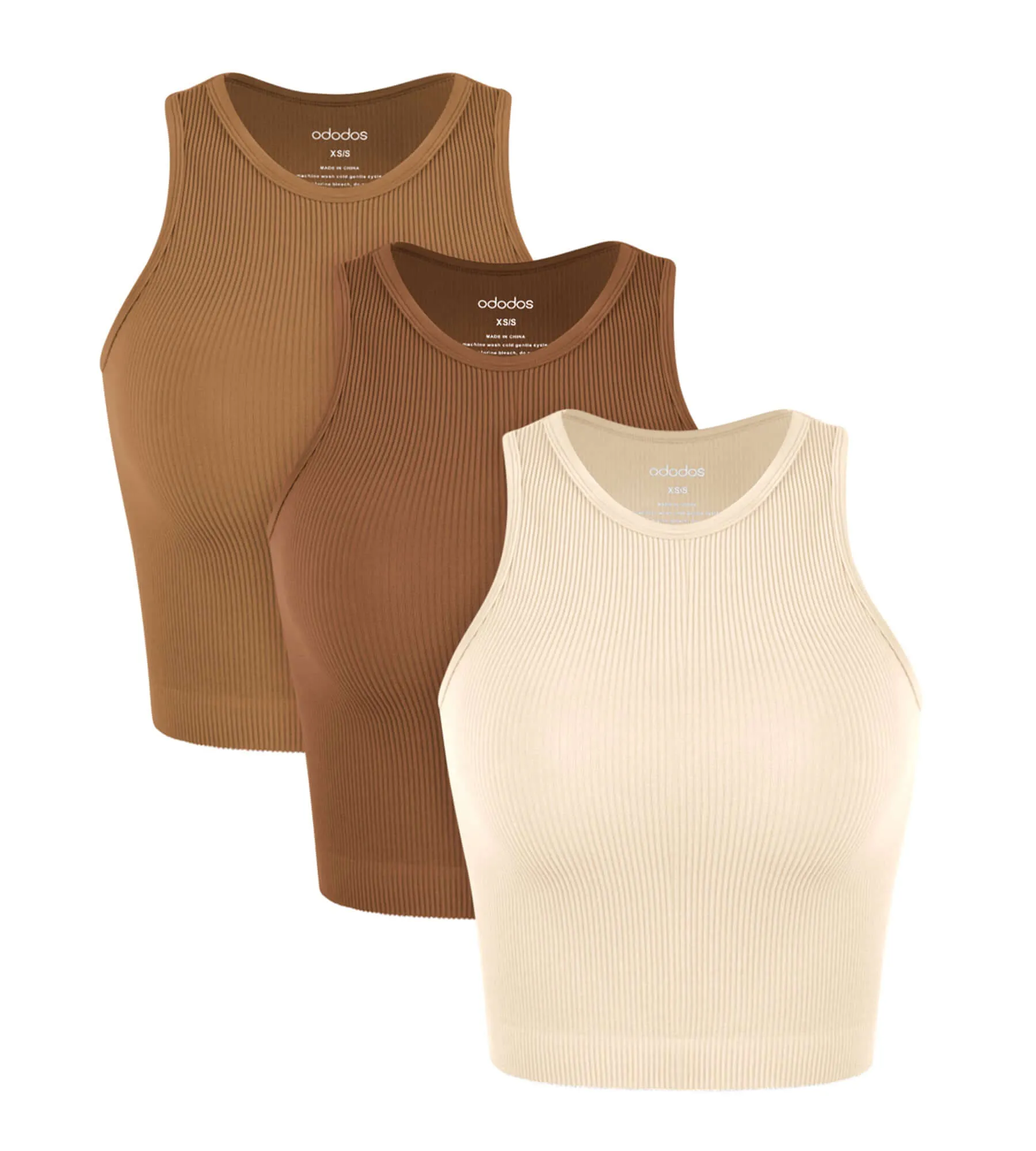 3-Pack Seamless Ribbed High Neck Tank Tops