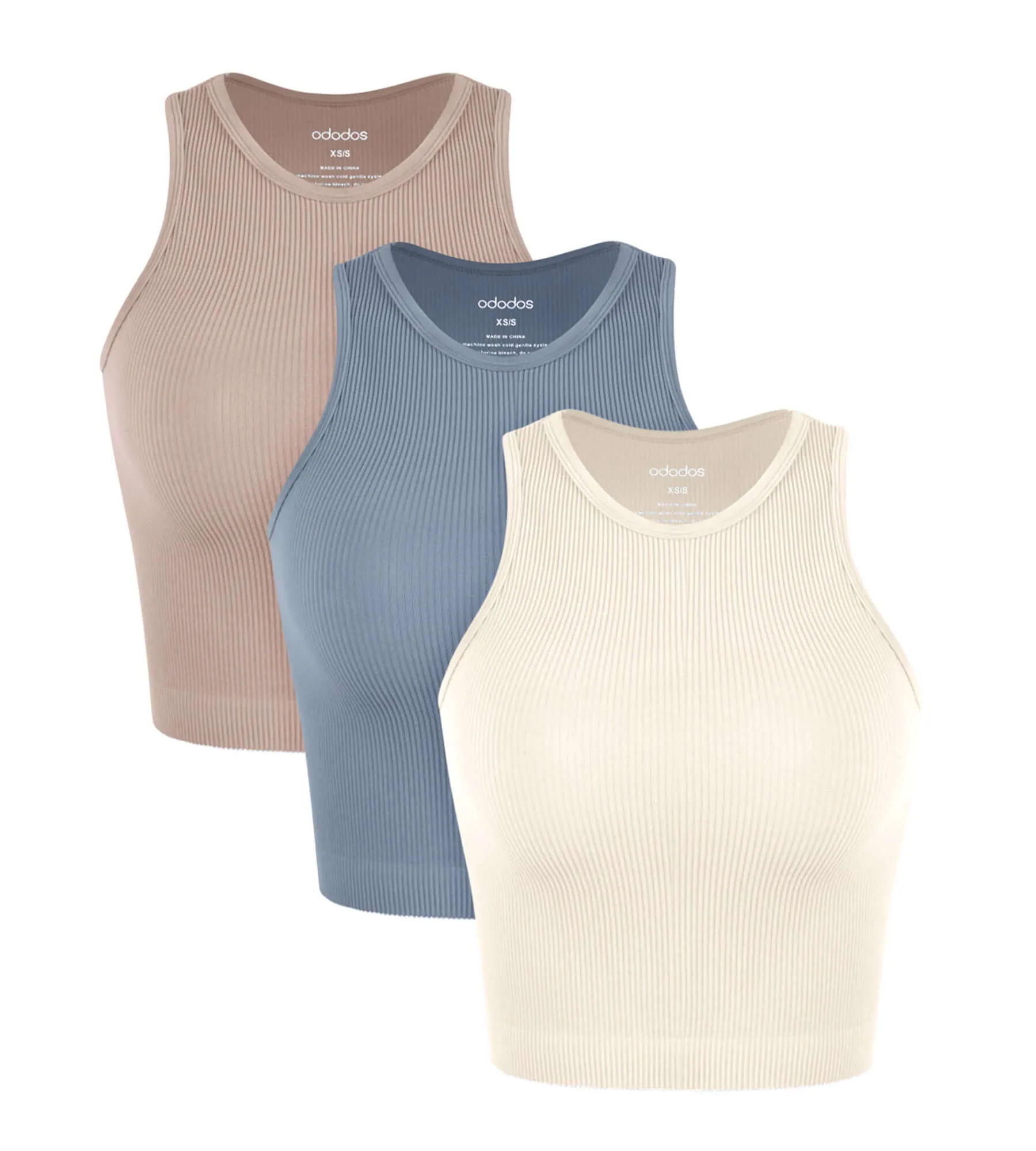 3-Pack Seamless Ribbed High Neck Tank Tops