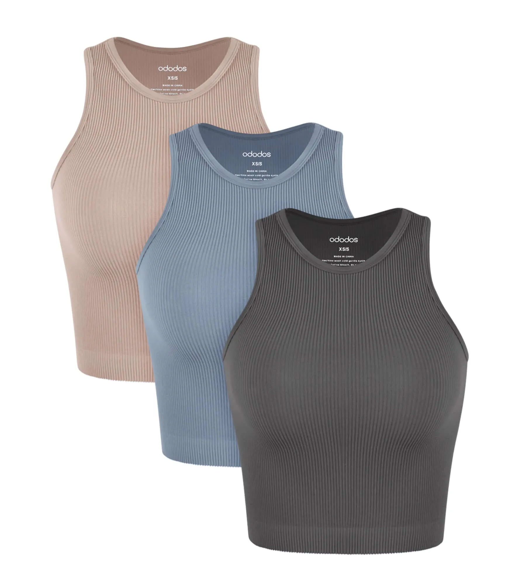 3-Pack Seamless Ribbed High Neck Tank Tops