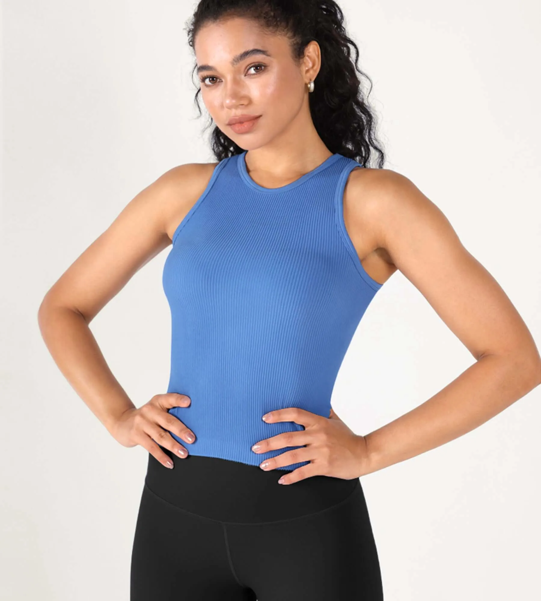 3-Pack Seamless Ribbed High Neck Tank Tops