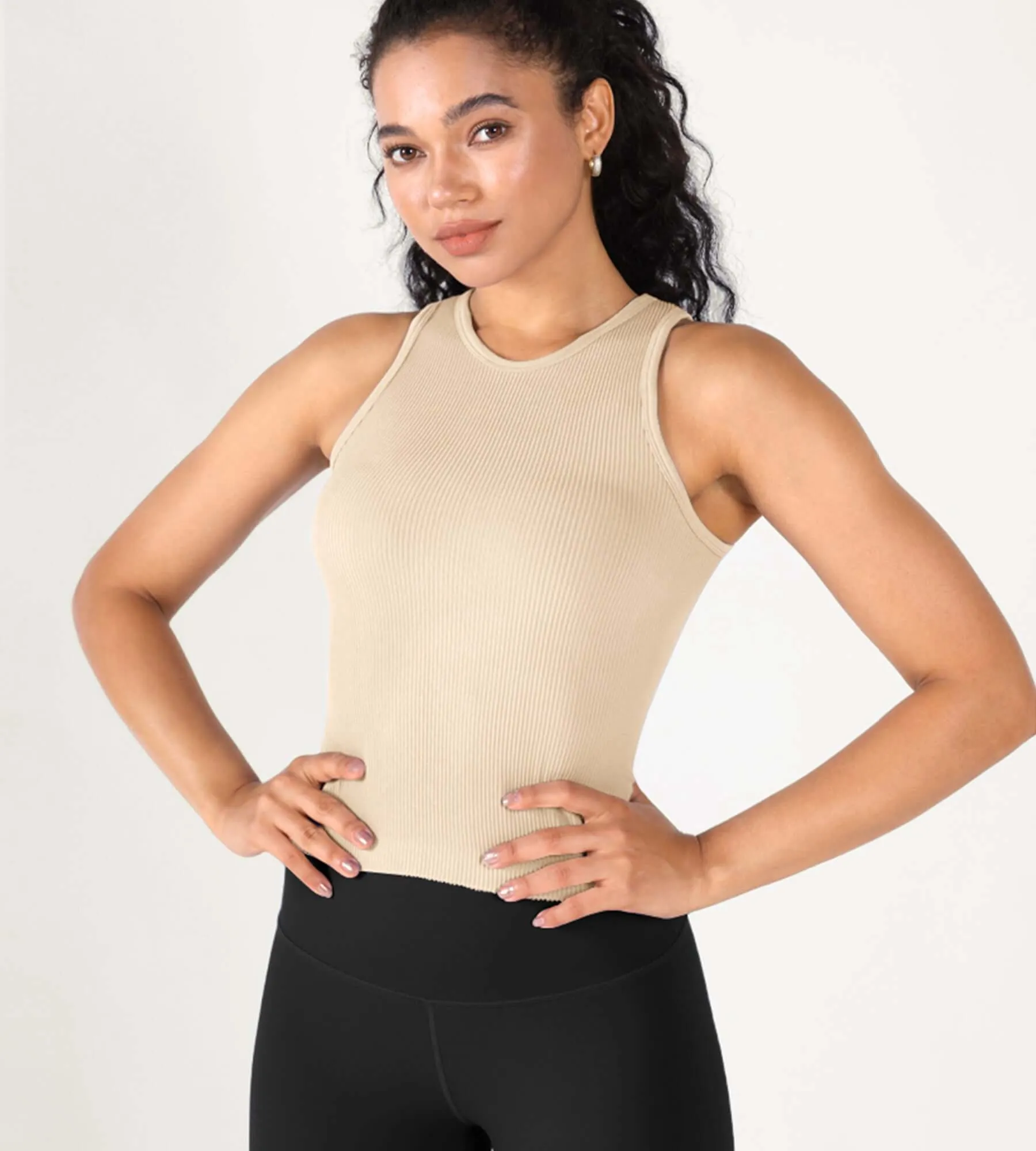 3-Pack Seamless Ribbed High Neck Tank Tops