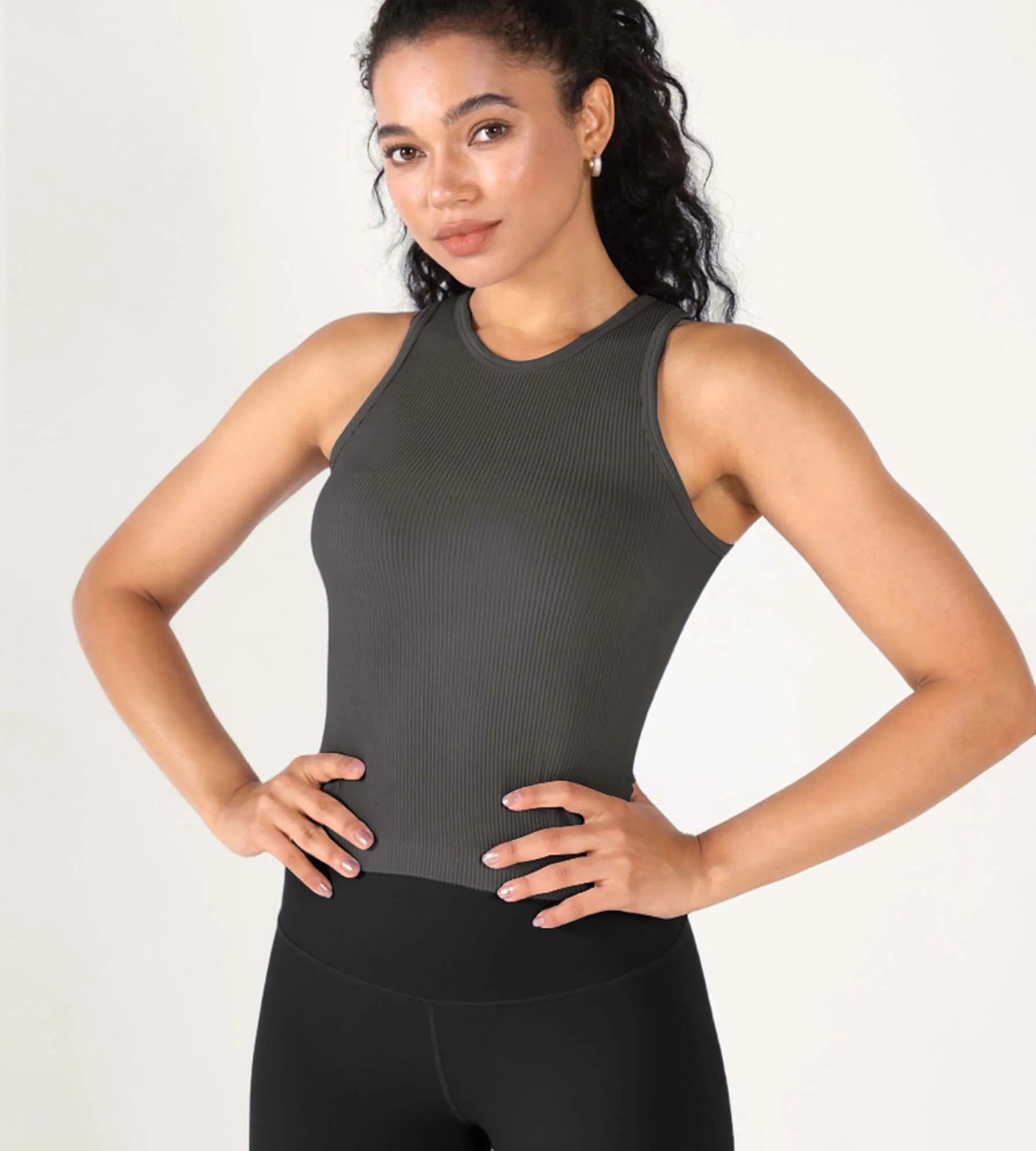3-Pack Seamless Ribbed High Neck Tank Tops