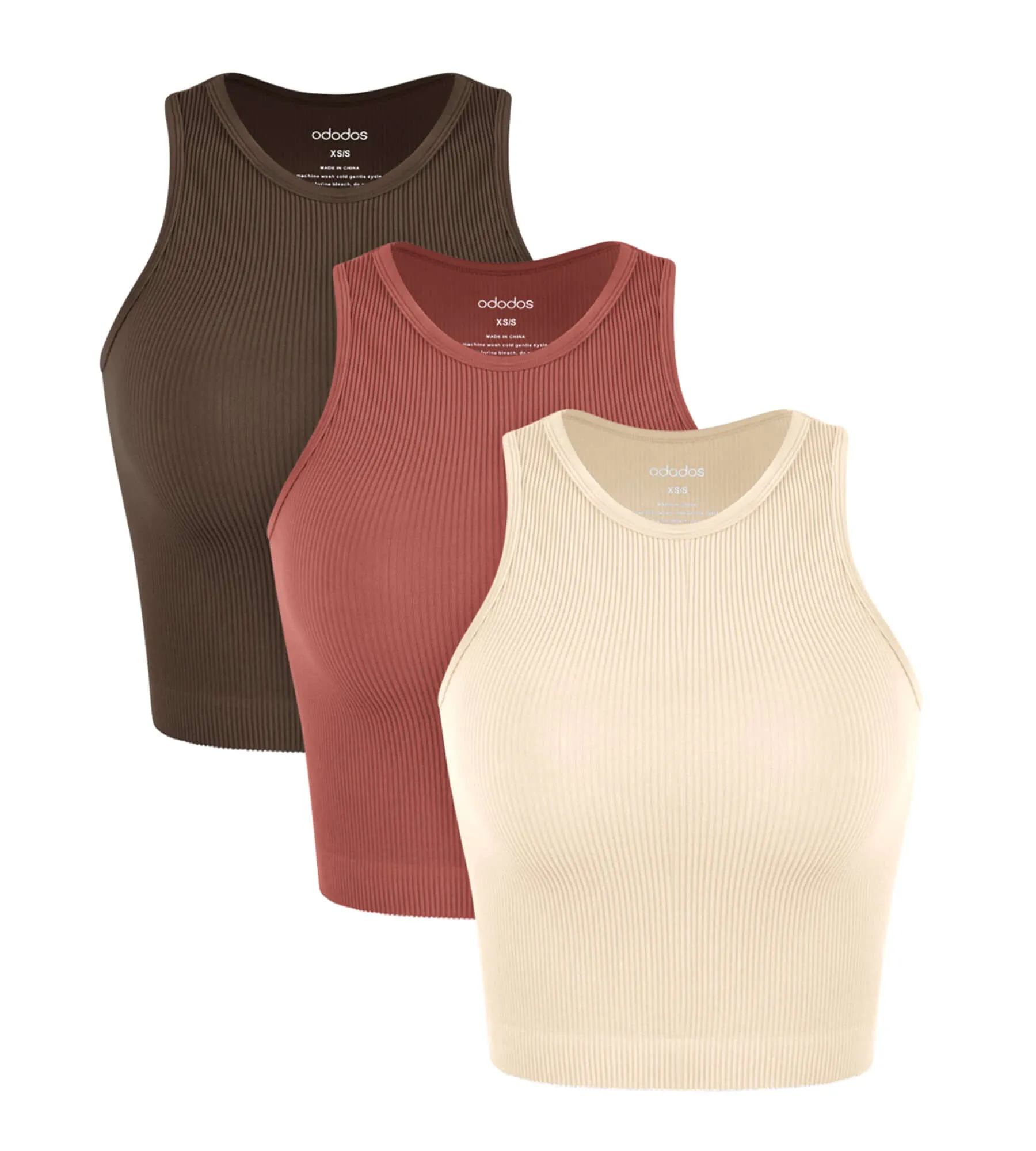 3-Pack Seamless Ribbed High Neck Tank Tops