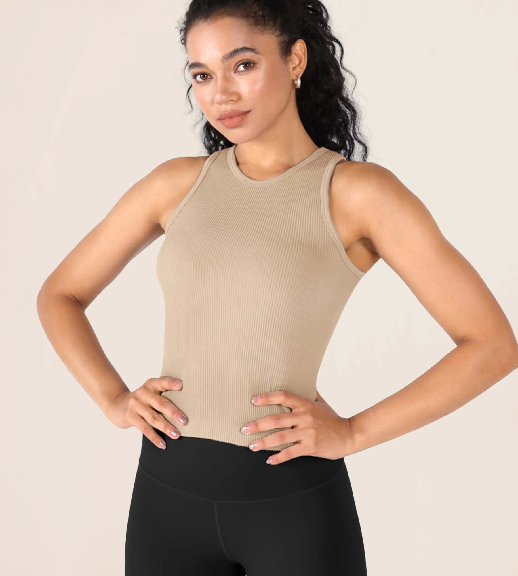 3-Pack Seamless Ribbed High Neck Tank Tops