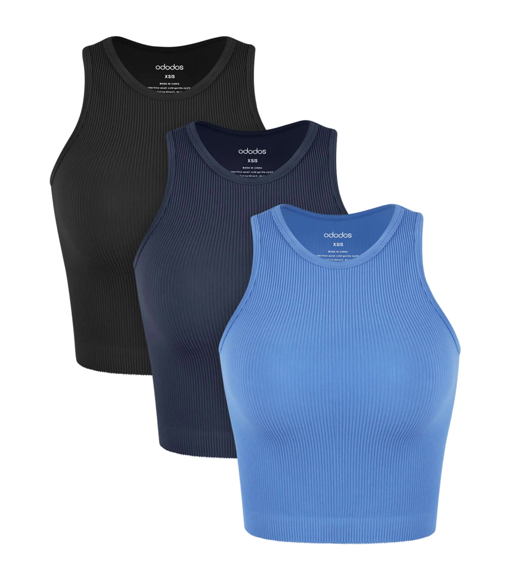 3-Pack Seamless Ribbed High Neck Tank Tops