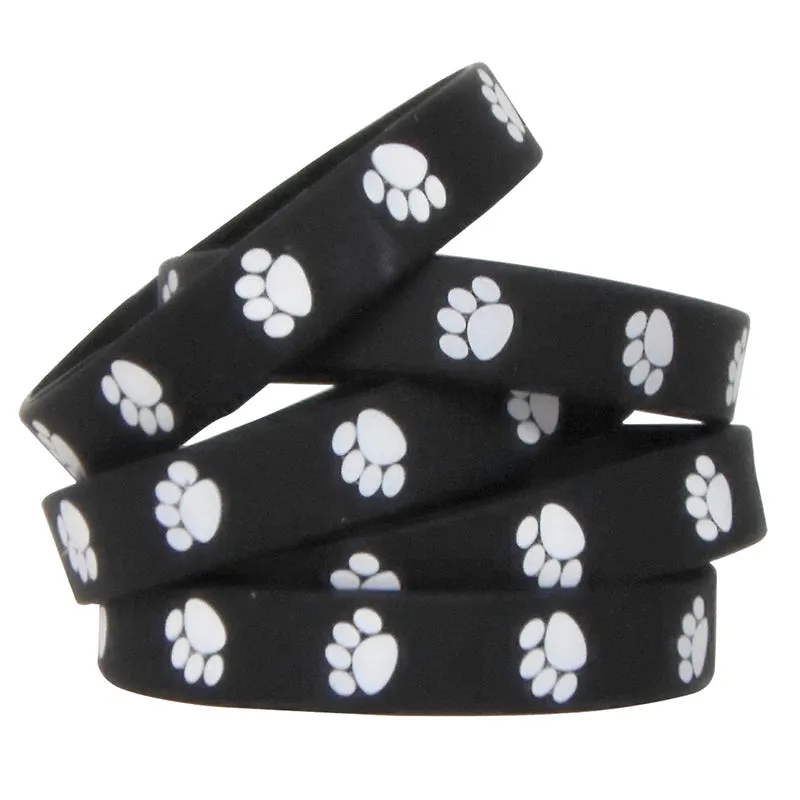 #37732 BLACK W WHITE PAW PRINTS WRISTBANDS 10/PK
