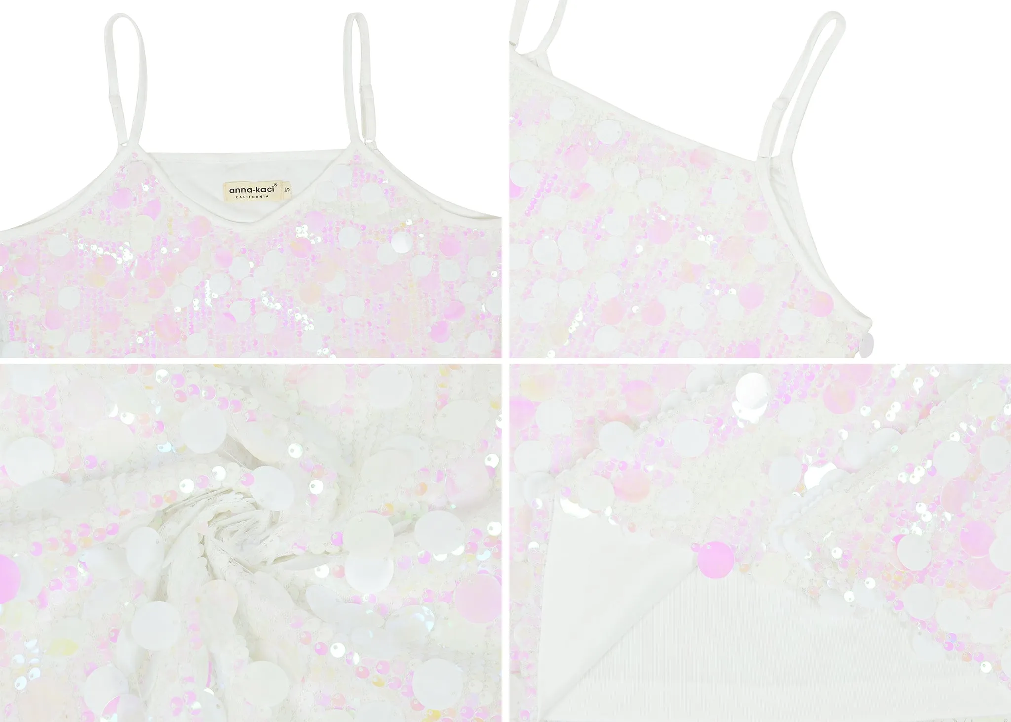 Anna-Kaci Womens Sequin Cami Tops Sleeveless Spaghetti Strap Shimmer Glitter Party Tank Top