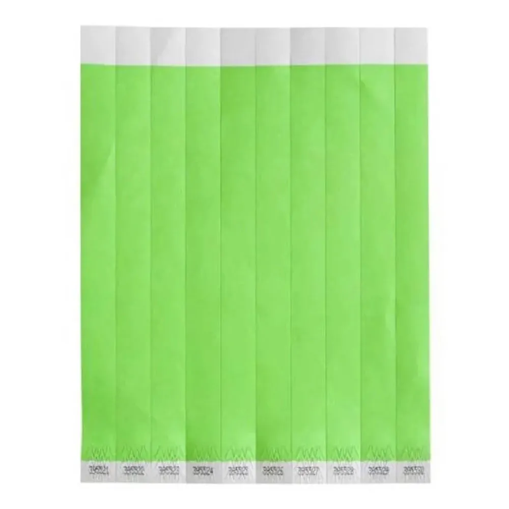Bar Maid WB-100G-S No Tear Wristbands, 3/4"W X 9.5"L Tyvek, Sequentially Numbered — Green Solid, 500 Bands/Pack