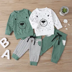 Bear Print Sweatshirt and Sweatpants Set