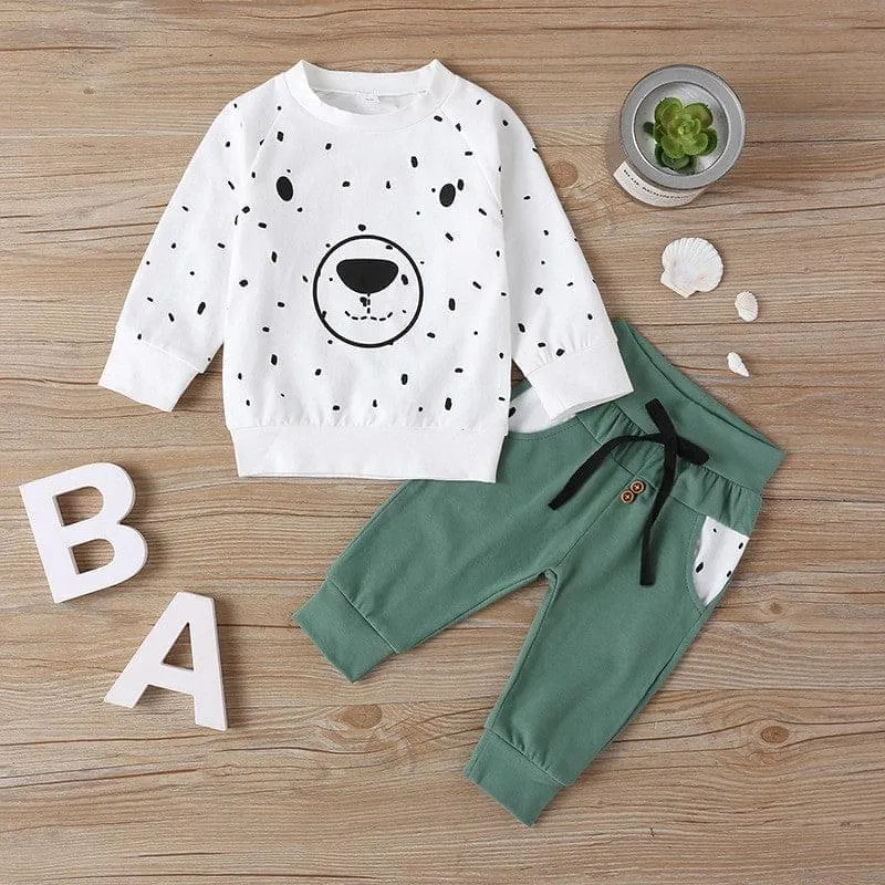 Bear Print Sweatshirt and Sweatpants Set
