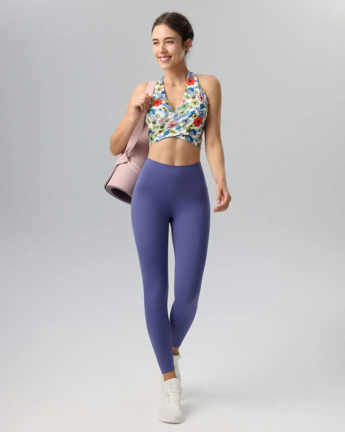 Blue Floral Backless Tank Top - Light Support