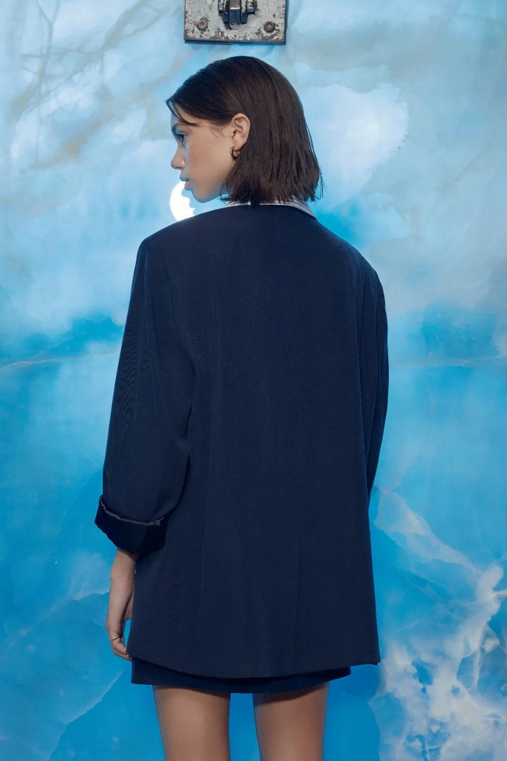 Boxy Oversize Blazer in Navy Blue