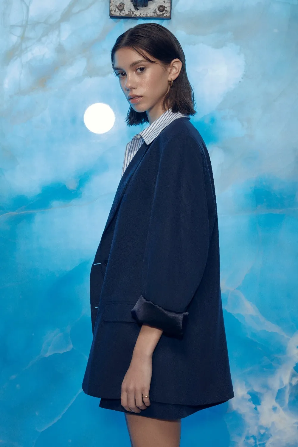 Boxy Oversize Blazer in Navy Blue