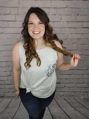 Calling You Mine Leopard Double Pocket Sleeveless Top