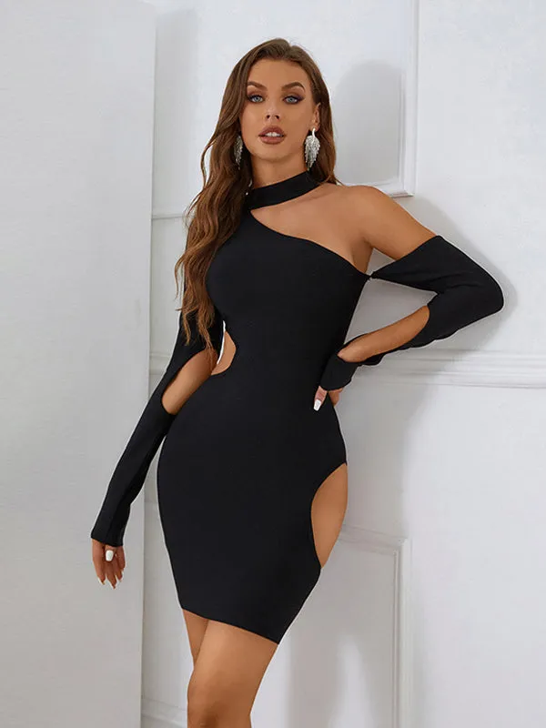 Cocktail Club Black One-Shoulder Long Sleeve Mini Dress