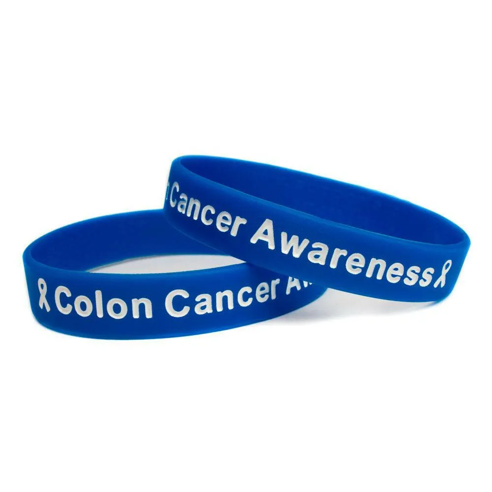 Colon Cancer Awareness Blue Wristband White Lettering - Youth 7"