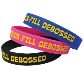 Color Fill Debossed Imprinted 1/2" Custom Silicone Wristbands SILSDA - ADULT (100/Pack)