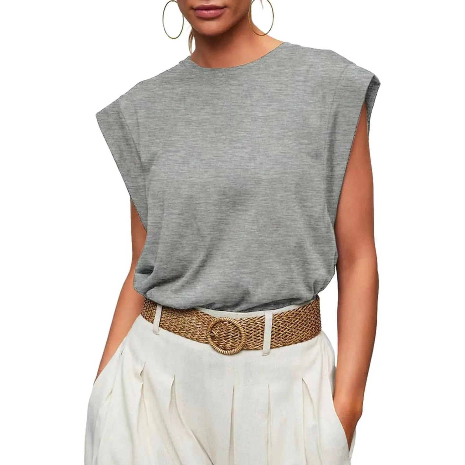Crew Neck Loose Short Sleeve T-Shirt Striped Top Women's Vest
