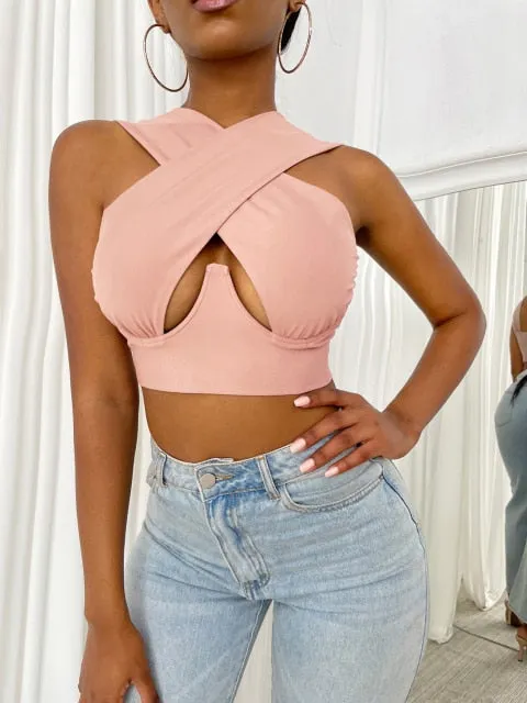 Criss-Cross Sleeveless Cut-Out Crop Top