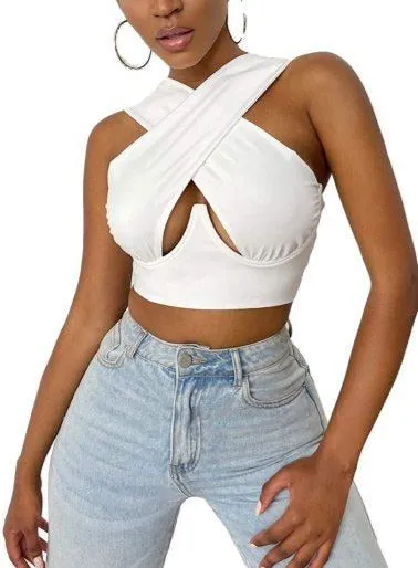 Criss-Cross Sleeveless Cut-Out Crop Top
