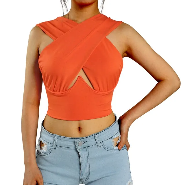 Criss-Cross Sleeveless Cut-Out Crop Top