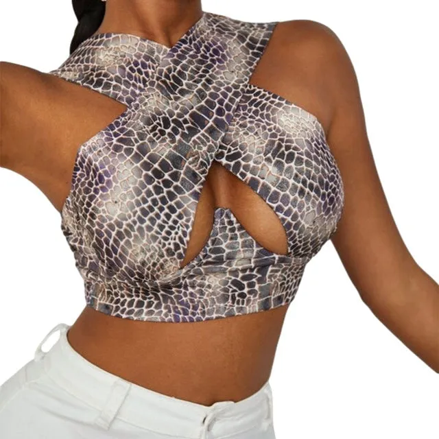 Criss-Cross Sleeveless Cut-Out Crop Top