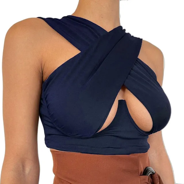 Criss-Cross Sleeveless Cut-Out Crop Top