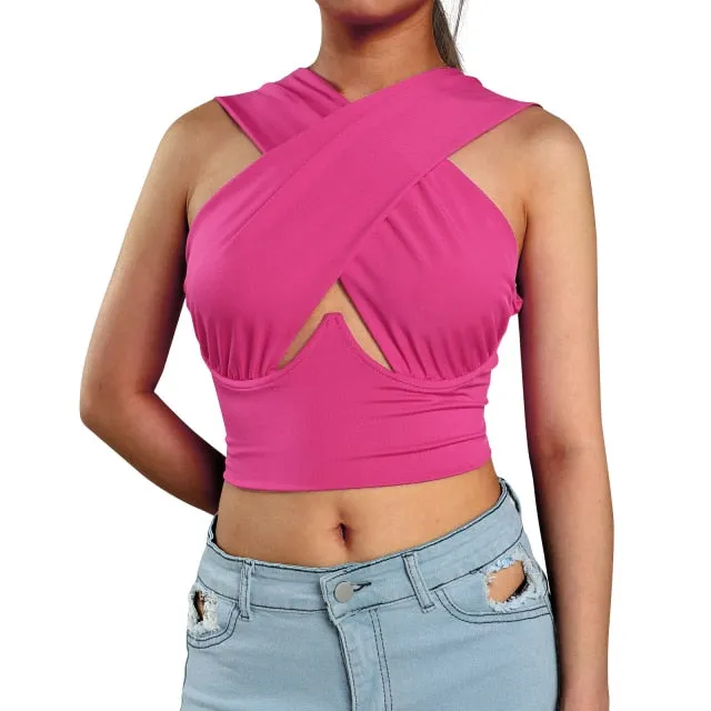 Criss-Cross Sleeveless Cut-Out Crop Top