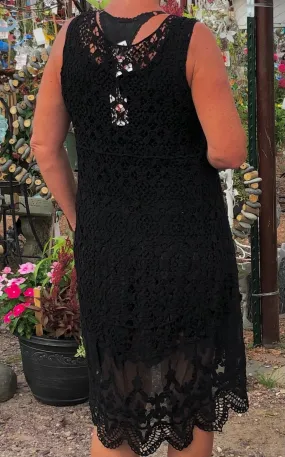 Crochet and lace sleeveless duster black origami cardigan jacket | small to 3x
