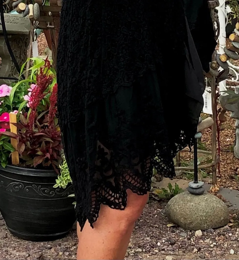 Crochet and lace sleeveless duster black origami cardigan jacket | small to 3x