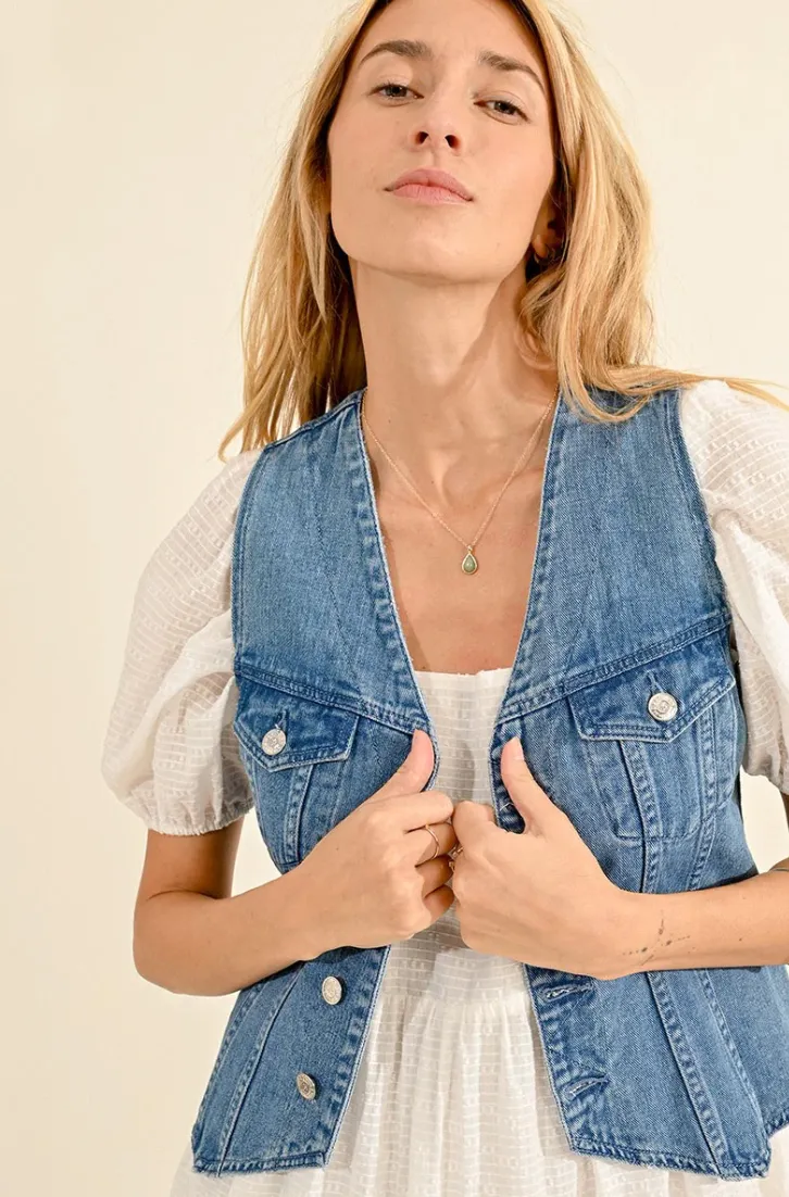 Denim Button Down Vest