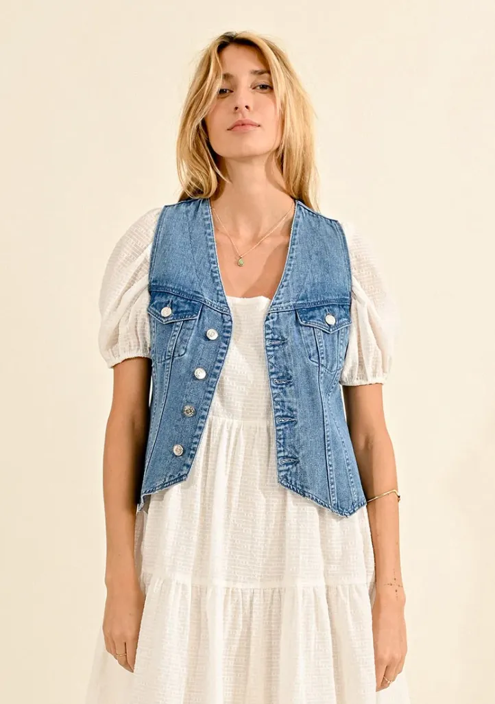 Denim Button Down Vest