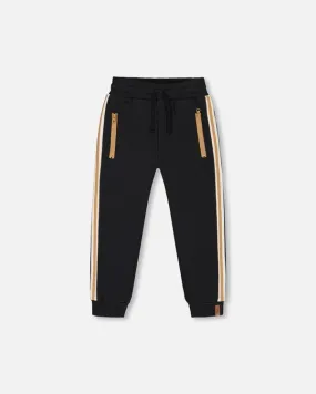 Deux Par Deux Fleece Sweatpants with Contrast Side Rib Band & Zip Pockets in Anthracite