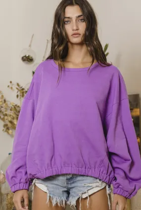 Elastic Banded Bottom Oversized Top • Purple