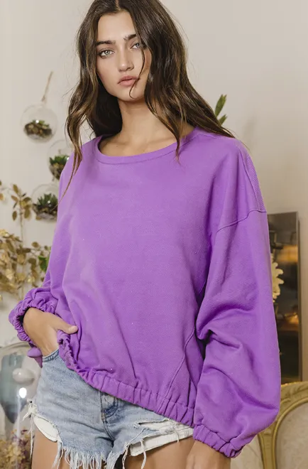 Elastic Banded Bottom Oversized Top • Purple