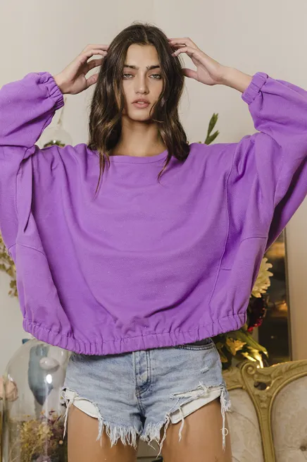 Elastic Banded Bottom Oversized Top • Purple