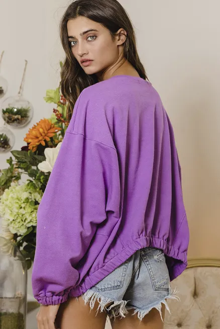 Elastic Banded Bottom Oversized Top • Purple