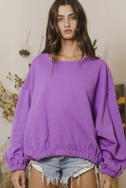 Elastic Banded Bottom Oversized Top • Purple