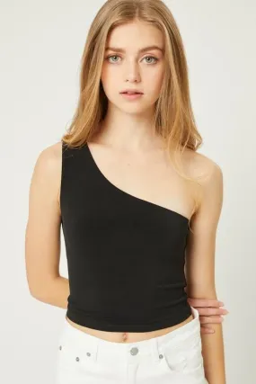 Elsa Black One-Shoulder Cropped Tank Top