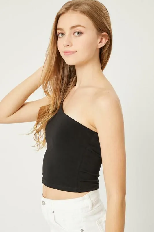 Elsa Black One-Shoulder Cropped Tank Top