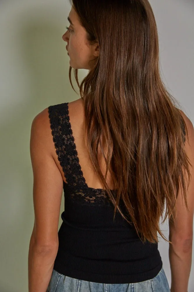 Fallen For Lace Tank Top - Black