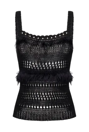 Feather Knit Tank Top | Black