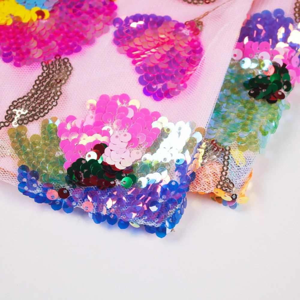 Floral Sequin Embroidery Pink Summer Crop Top