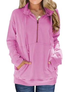 Half Zip Oversized Long Sleeve Sweatshirts