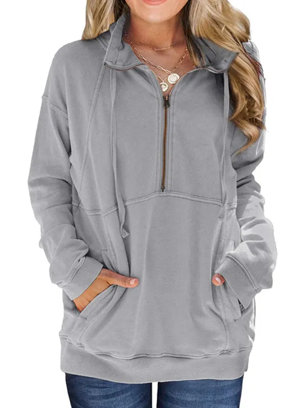 Half Zip Oversized Long Sleeve Sweatshirts