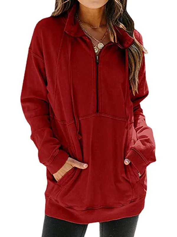 Half Zip Oversized Long Sleeve Sweatshirts