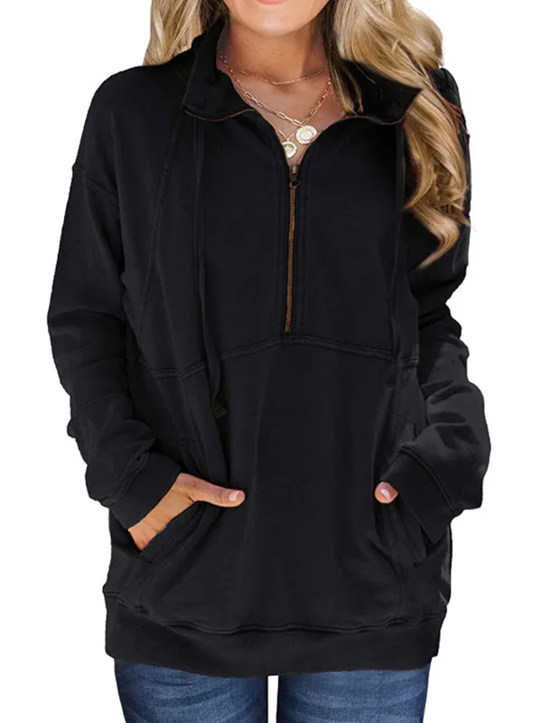 Half Zip Oversized Long Sleeve Sweatshirts