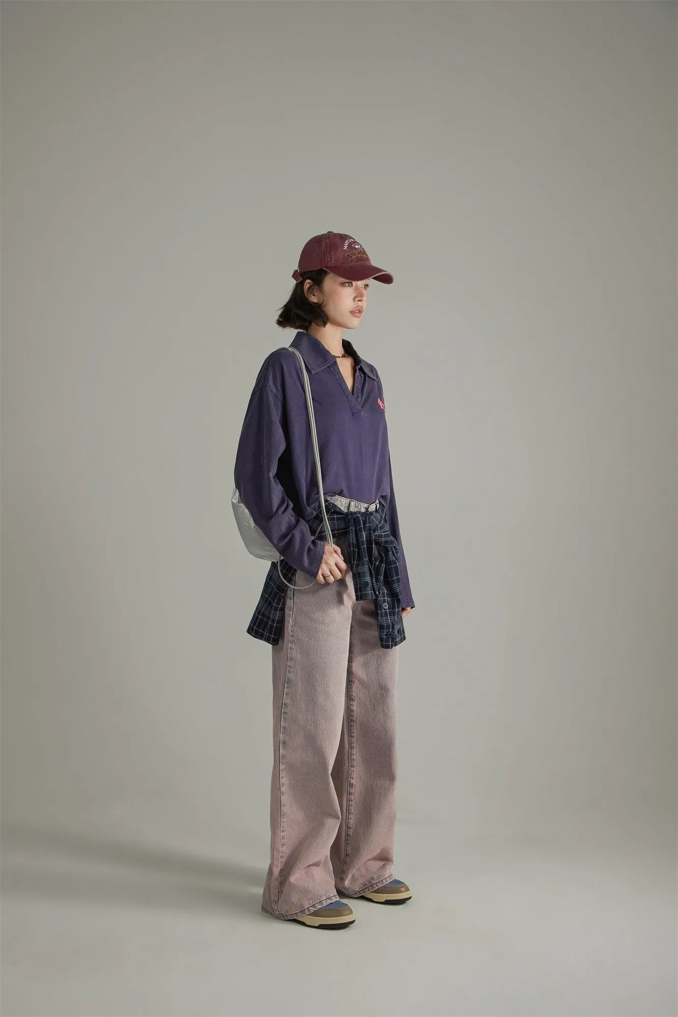 Heart Back Open Collar Loose Fit T-Shirt